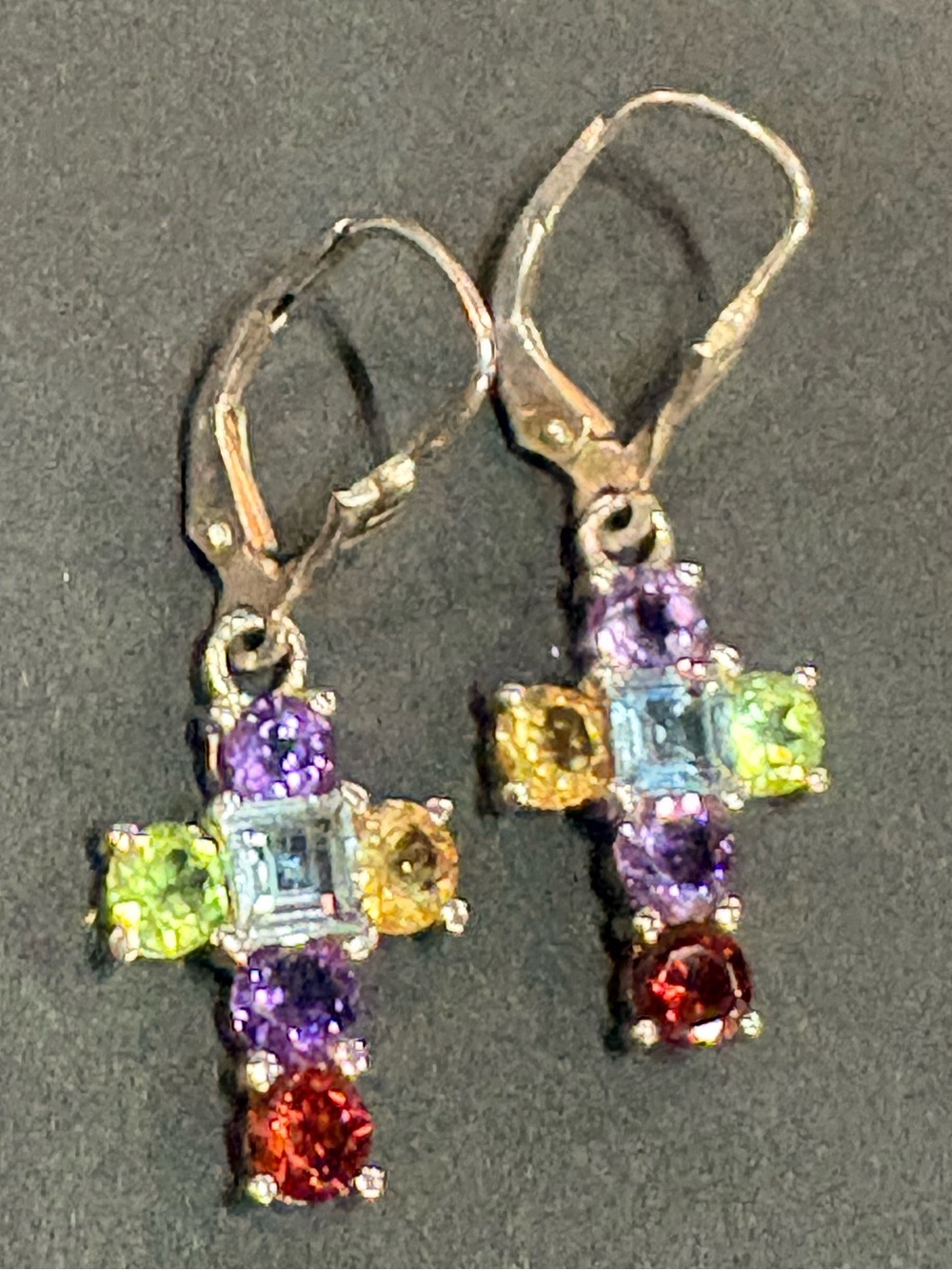 Vintage Multi stone  Cross Drop Earrings - 925